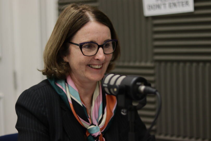 Claire Collins SC recording the Family Law Podcast Series